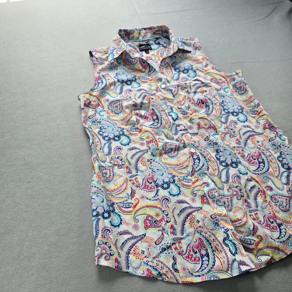 Talbots Paisley Sleeveless Button Down Shirt Multicolor Preppy Boho Classic 2